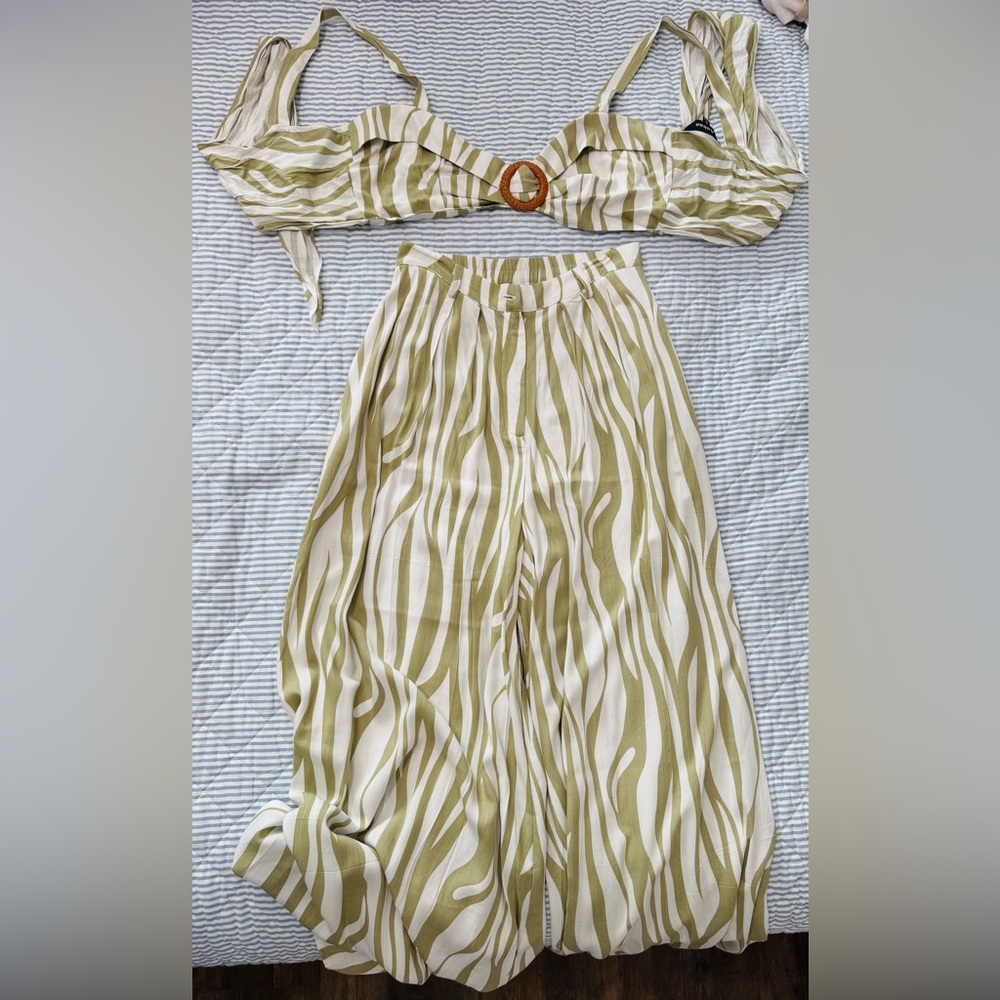 Green and White Striped Two-Piece Set